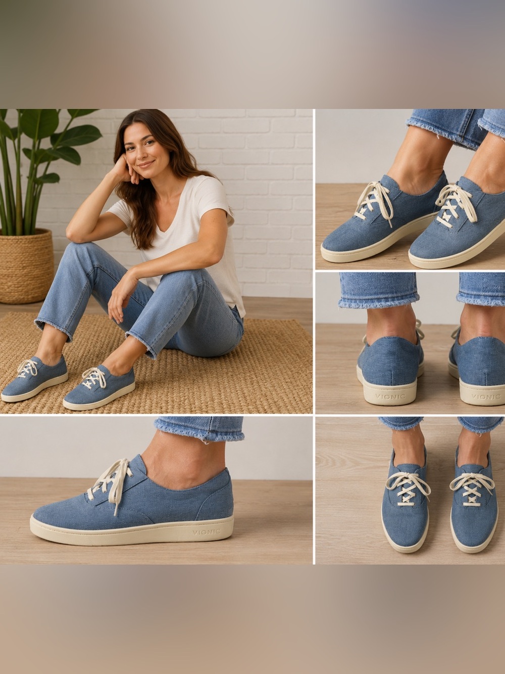 Vionic Women’s Blue Chambray Canvas Lace Up Comfort Sneakers Orthotic Shoes